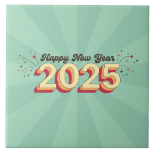 Azulejo Diseño retro personalizado feliz año nuevo 2025 te
