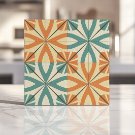 Azulejo Diseño retro Starburst en Verde azulado y terracot