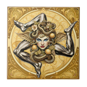 Azulejo diseño siciliano Sicilia Trinacria