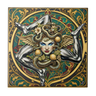Azulejo diseño siciliano Sicilia Trinacria