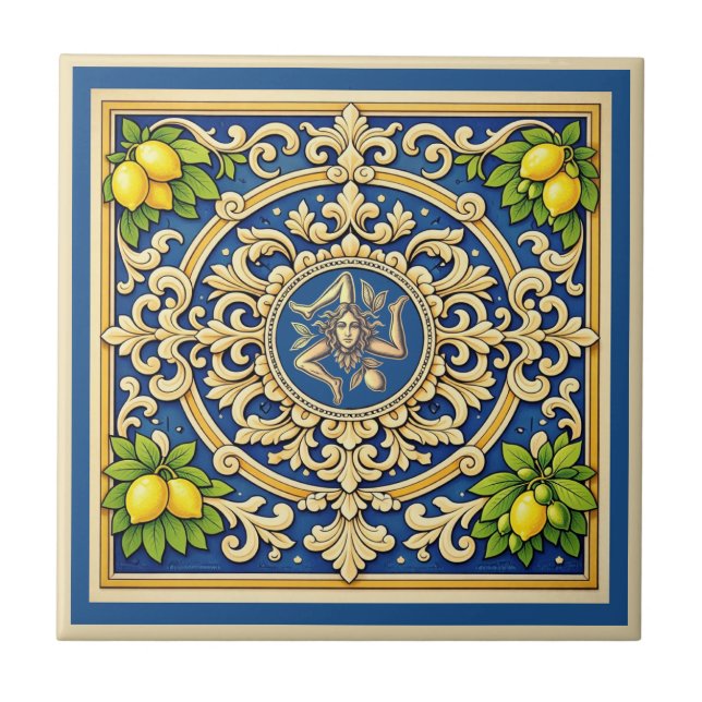 Azulejo diseño siciliano Sicilia Trinacria (Frente)