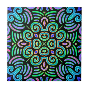 Azulejo diseño simétrico en colores fríos