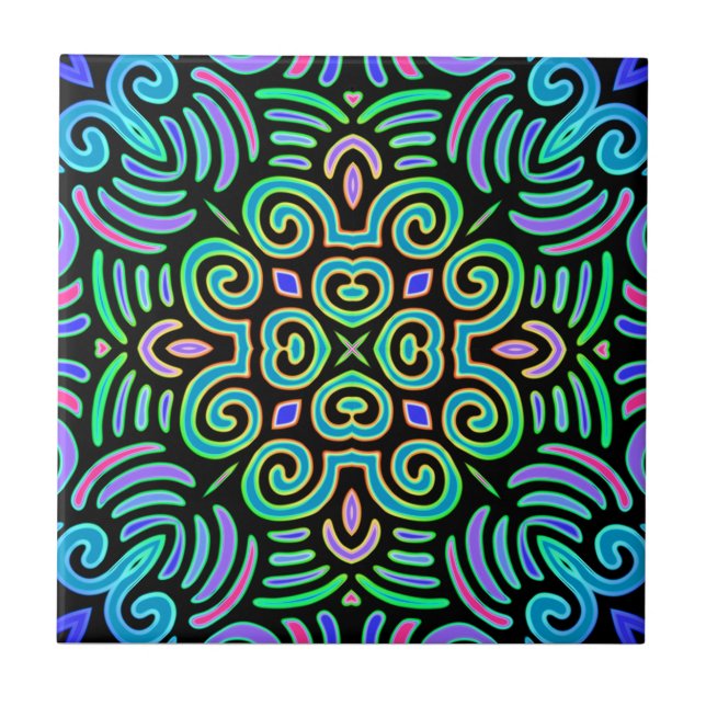 Azulejo diseño simétrico en colores fríos (Frente)