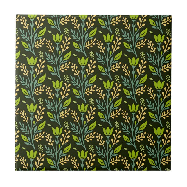 Azulejo Diseño sofisticado de patrón floral azul y beige (Frente)