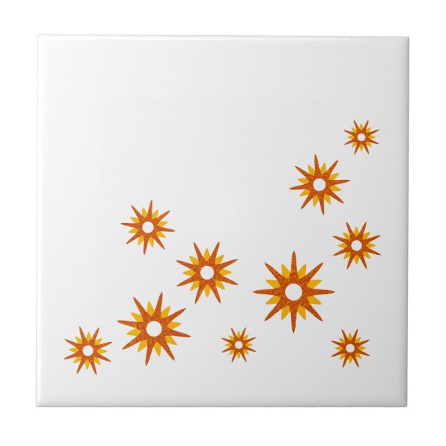 Azulejo Diseño Starburst Naranja moderno de mediados del s (Frente)