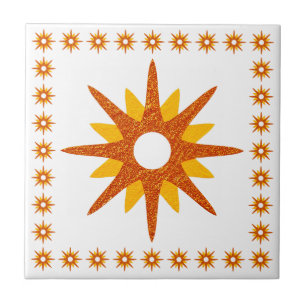 Azulejo Diseño Starburst Naranja moderno de mediados del s