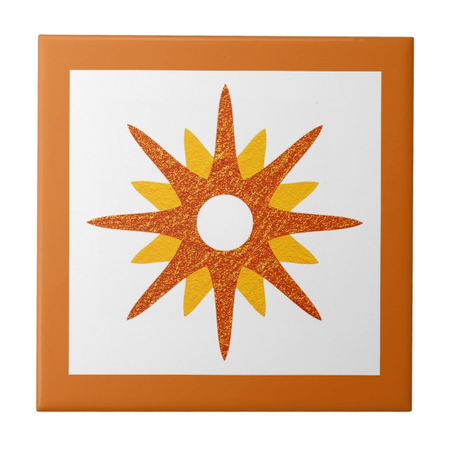 Azulejo Diseño Starburst Naranja moderno de mediados del s (Frente)