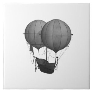 Azulejo Diseño Steampunk Máquina voladora en blanco y negr