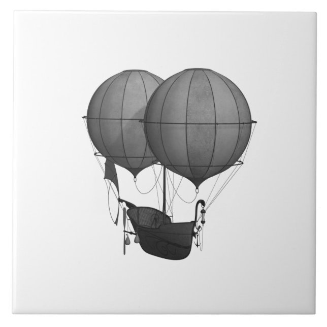 Azulejo Diseño Steampunk Máquina voladora en blanco y negr (Frente)