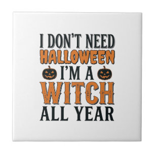 Azulejo Diseño tipográfico de Halloween de bruja divertida