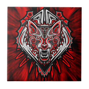 Azulejo Diseño Totémico Tribal Haida de Lobo