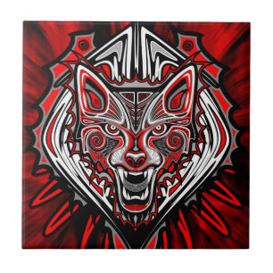 Azulejo Diseño Totémico Tribal Haida de Lobo
