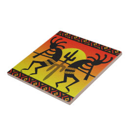 Azulejo Diseño tribal de Kokopelli Cactus en el suroeste