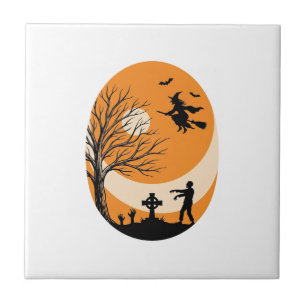 Azulejo Diseño vectorial de bruja de luna de cementerio de