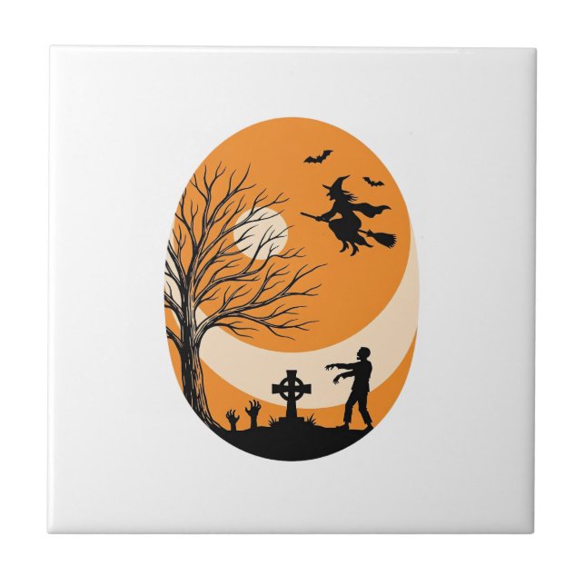 Azulejo Diseño vectorial de bruja de luna de cementerio de (Frente)