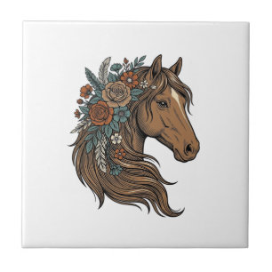 Azulejo diseño vectorial de cabeza de caballo floral vinta