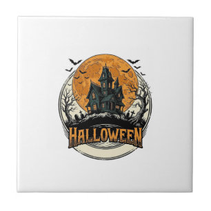 Azulejo Diseño vectorial de casa embrujada de Halloween vi