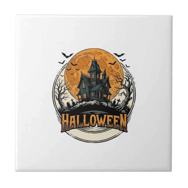 Azulejo Diseño vectorial de casa embrujada de Halloween vi (Frente)