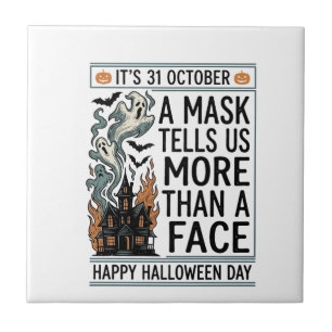 Azulejo diseño vectorial de cita de máscara de Halloween v