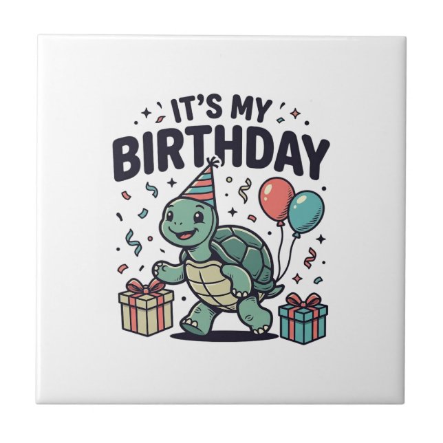Azulejo Diseño vectorial de fiesta de cumpleaños de tortug (Frente)