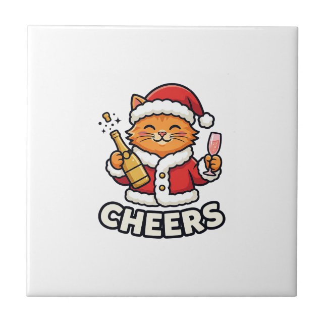Azulejo Diseño Vectorial de Gato de Navidad Feliz (Frente)