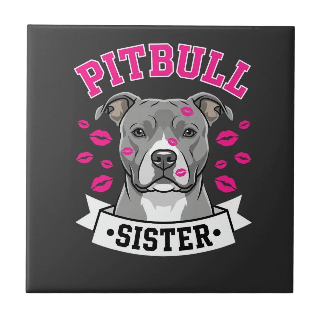 Azulejo Diseño Vectorial de Hermana Amante de Pitbull (Frente)