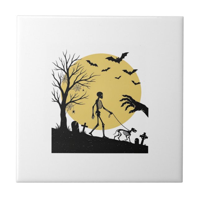 Azulejo Diseño Vectorial de Perro Esqueleto de Halloween V (Frente)