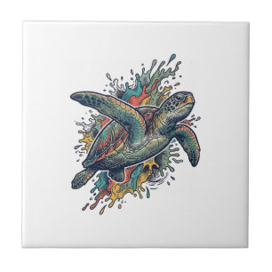 Azulejo Diseño vectorial de salpicadura de tortuga marina 