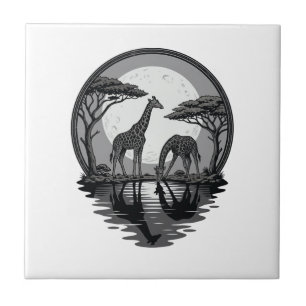Azulejo Diseño vectorial de silueta de jirafa luna safari