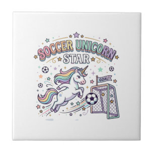 Azulejo Diseño Vectorial Divertido Estrella Fútbol Unicorn