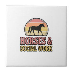 Azulejo Diseño vectorial retro puesta de sol caballos y tr
