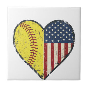 Azulejo Diseño vectorial vintage corazón softball patrióti