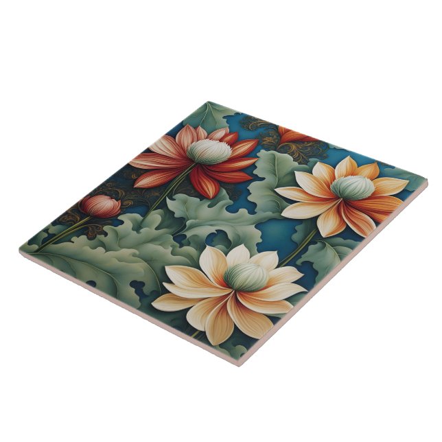 Azulejo Diseño vibrante de crisantemo (Lado)