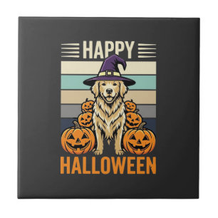 Azulejo Diseño Vintage de Calabaza de Halloween de Golden