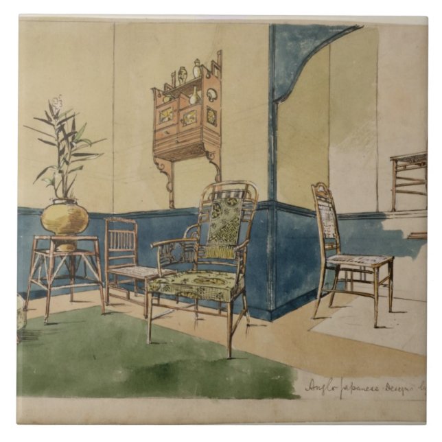 Azulejo Diseños Anglo-Japoneses, c.1860 (pluma y tinta (Frente)