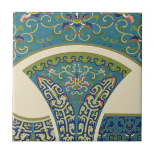 Azulejo Diseños orientales azules con caras sonrientes