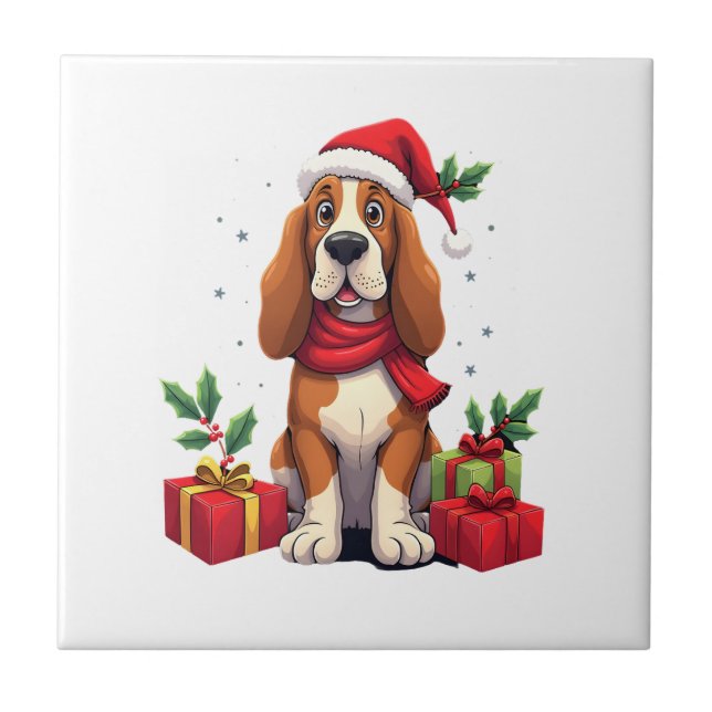 Azulejo Disfraces divertidos de perro de Navidad con sombr (Frente)