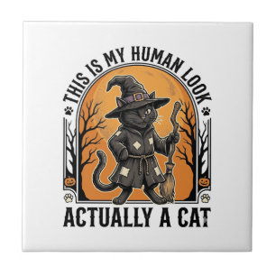 Azulejo Disfraz de gato de Halloween divertido camiseta de