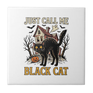 Azulejo Disfraz de Gato Negro Casa Embrujada Divertido Sh 