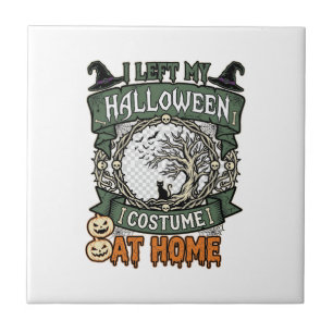 Azulejo Disfraz de Halloween Izquierda Casa Árbol Gato Cal