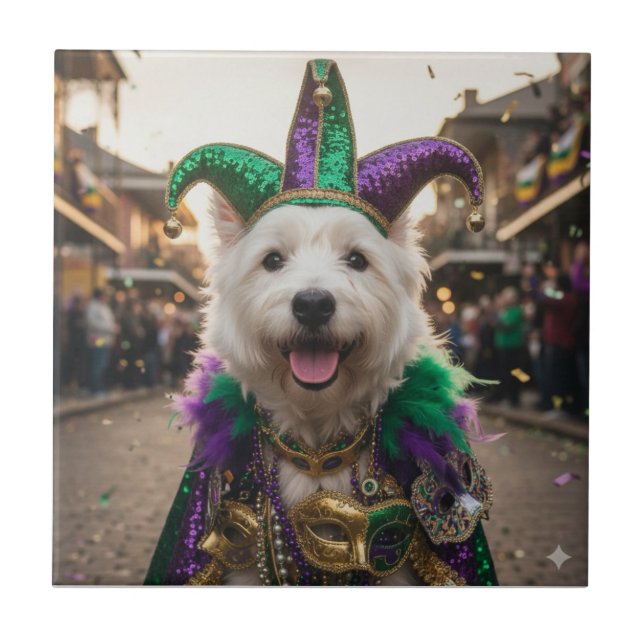 Azulejo Disfraz de perro bufón de Mardi Gras (Frente)