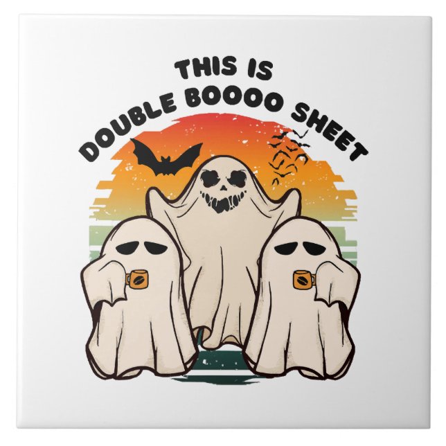 Azulejo Disfraz divertido de fantasma para Halloween (Frente)