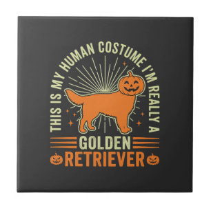 Azulejo Disfraz humano vintage de Golden Retriever para Ha