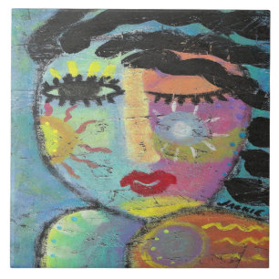 Azulejo Disfruta del retrato abstracto de una mujer bajo l
