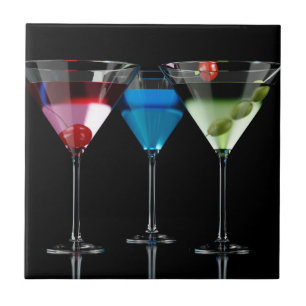 Azulejo Distintos cócteles con gafas de martini en negro