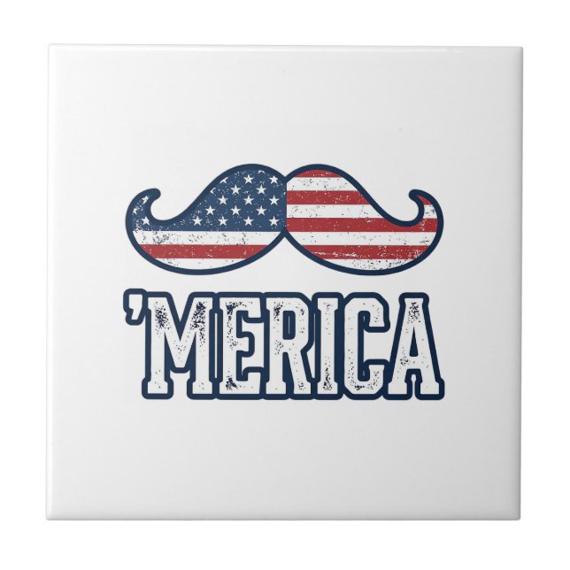 Azulejo Distressed America Mustache Patriotic Vector Desig (Frente)