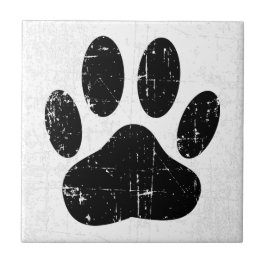 Azulejo Distressed Dog Pawprint Canine Paw