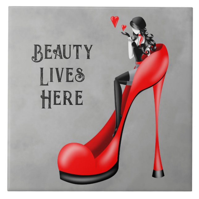 Azulejo Diva de la moda en Rojo Stiletto (Frente)