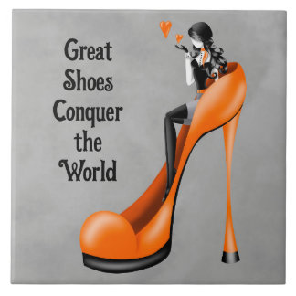 Azulejo Diva de la moda en stiletto naranja