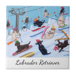 Azulejo Diversión Labradors de esquí del invierno